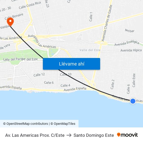 Av. Las Americas Prox. C/Este to Santo Domingo Este map