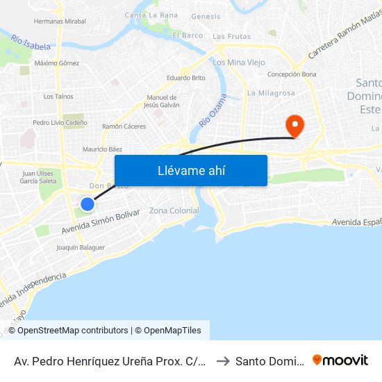Av. Pedro Henríquez Ureña Prox. C/Felix Maria Del Monte to Santo Domingo Este map
