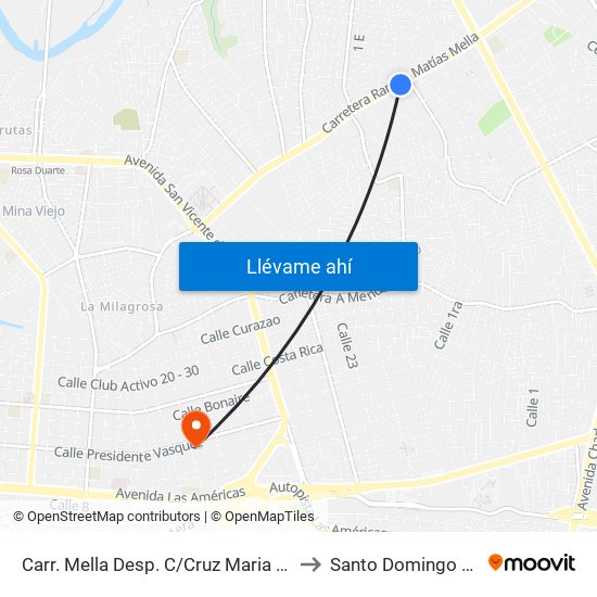 Carr. Mella Desp. C/Cruz Maria Reyes to Santo Domingo Este map