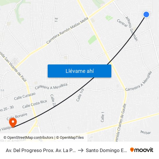 Av. Del Progreso Prox. Av. La Pista to Santo Domingo Este map