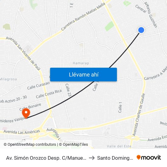 Av. Simón Orozco Desp. C/Manuel Del Cabral to Santo Domingo Este map