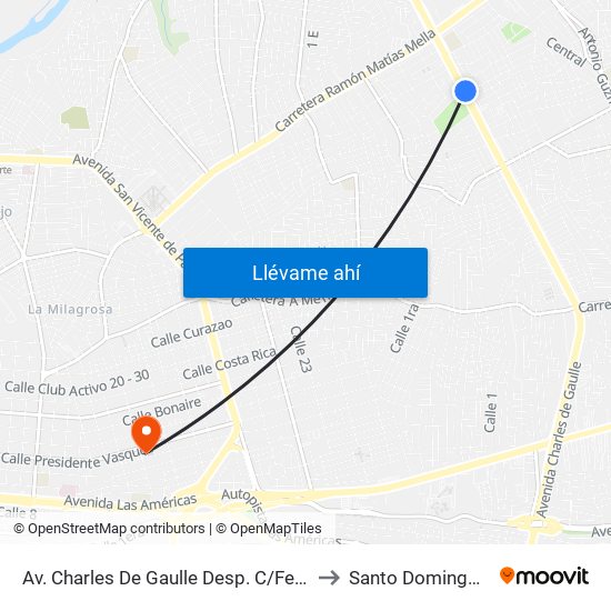 Av. Charles De Gaulle Desp. C/Felipe Alfau to Santo Domingo Este map