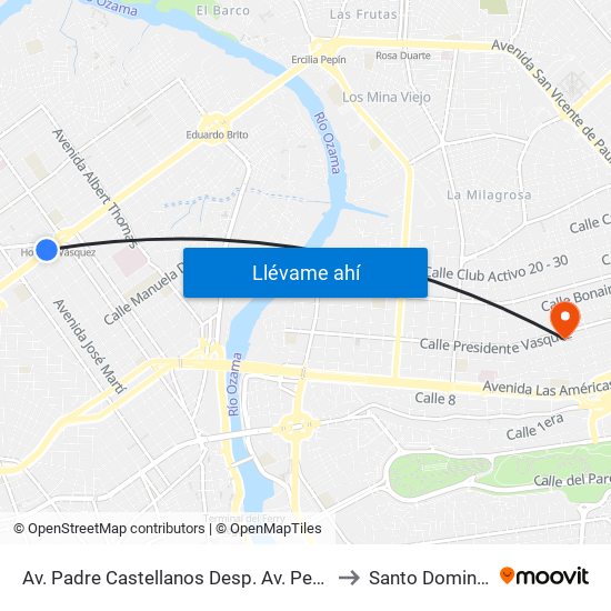 Av. Padre Castellanos Desp. Av. Pedro Livio Cedeño to Santo Domingo Este map