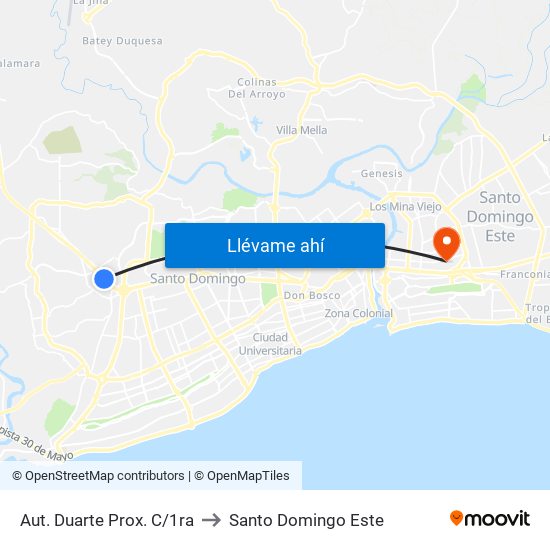 Aut. Duarte Prox. C/1ra to Santo Domingo Este map