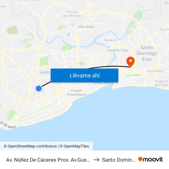 Av. Núñez De Cáceres Prox. Av.Gustavo Mejia Ricart to Santo Domingo Este map