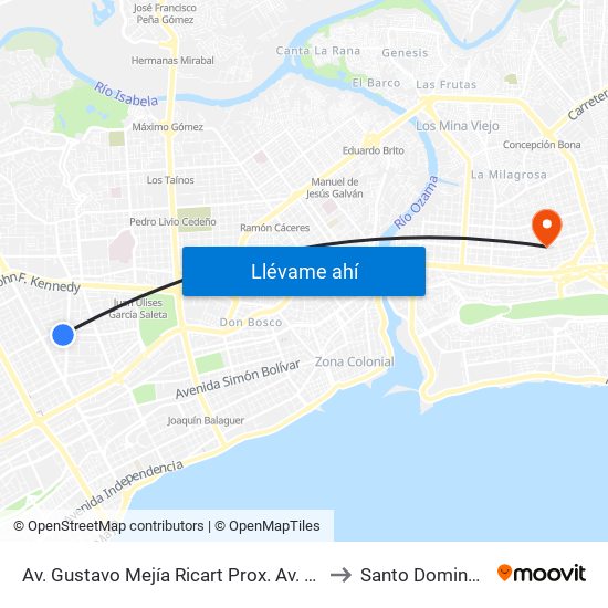 Av. Gustavo Mejía Ricart Prox. Av. Lope De Vega to Santo Domingo Este map