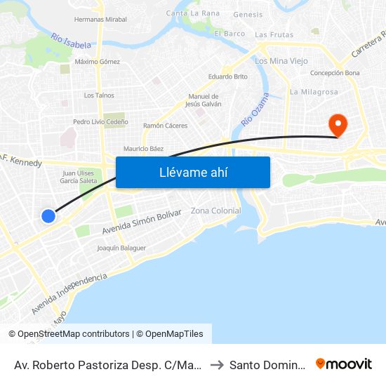 Av. Roberto Pastoriza Desp. C/Manuel Henriquez to Santo Domingo Este map
