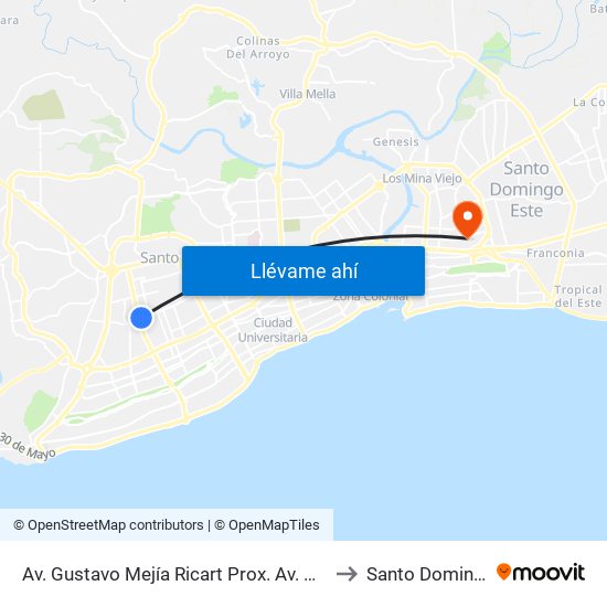 Av. Gustavo Mejía Ricart Prox. Av. Nunez De Caceres to Santo Domingo Este map