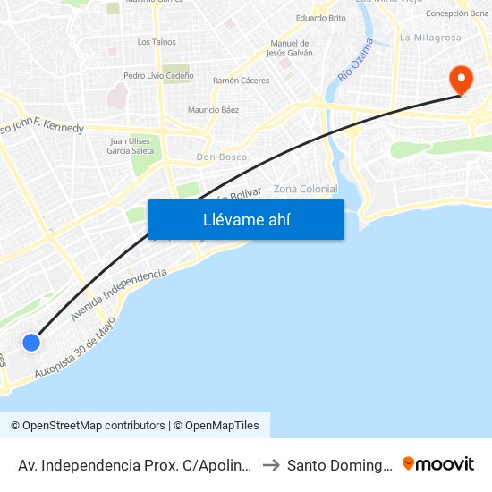 Av. Independencia Prox. C/Apolinar Pedromo to Santo Domingo Este map