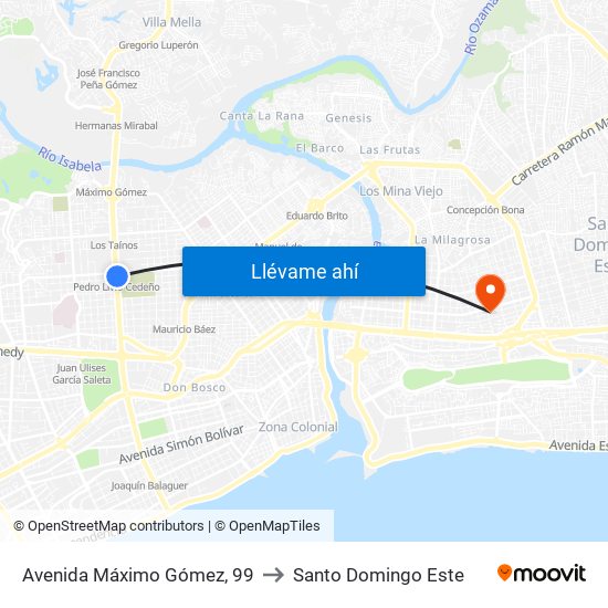 Avenida Máximo Gómez, 99 to Santo Domingo Este map