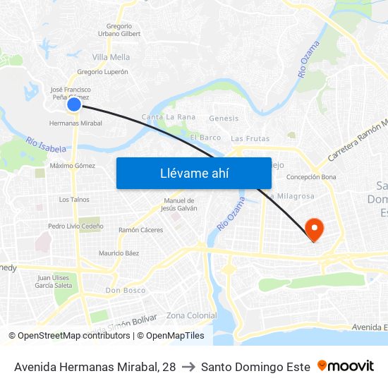Avenida Hermanas Mirabal, 28 to Santo Domingo Este map