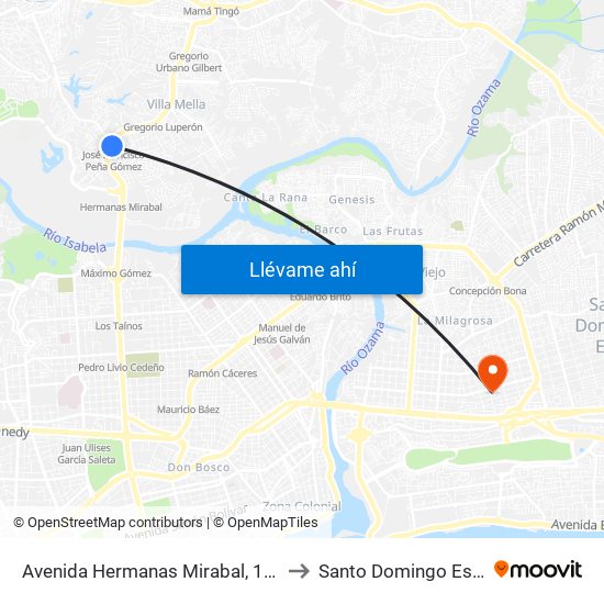 Avenida Hermanas Mirabal, 143 to Santo Domingo Este map