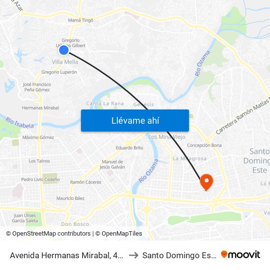 Avenida Hermanas Mirabal, 437 to Santo Domingo Este map