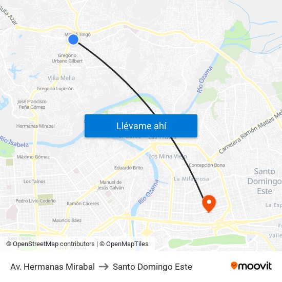 Av. Hermanas Mirabal to Santo Domingo Este map