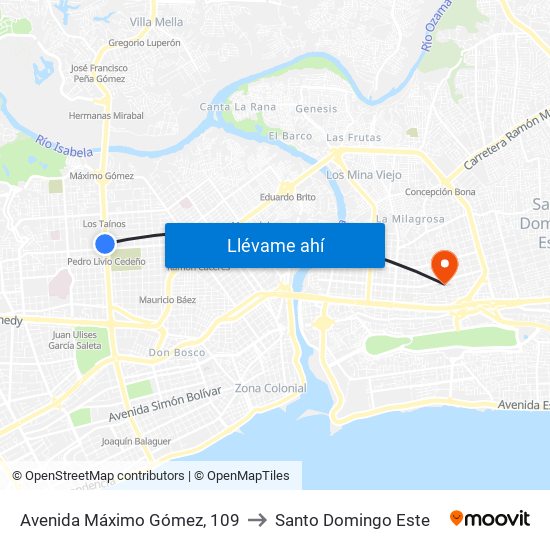 Avenida Máximo Gómez, 109 to Santo Domingo Este map