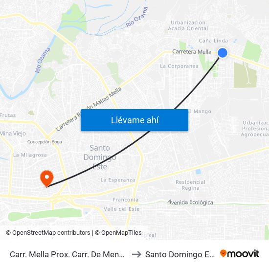 Carr. Mella Prox. Carr. De Mendoza to Santo Domingo Este map