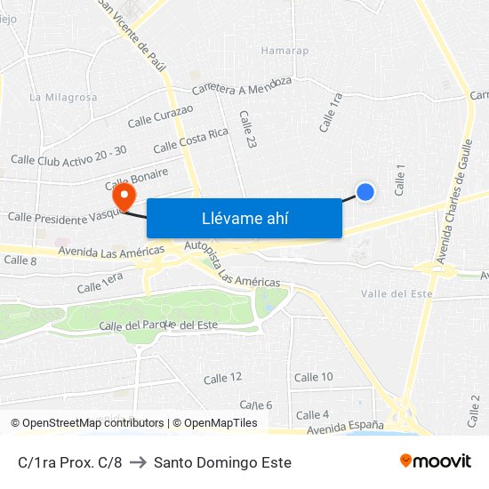 C/1ra Prox. C/8 to Santo Domingo Este map