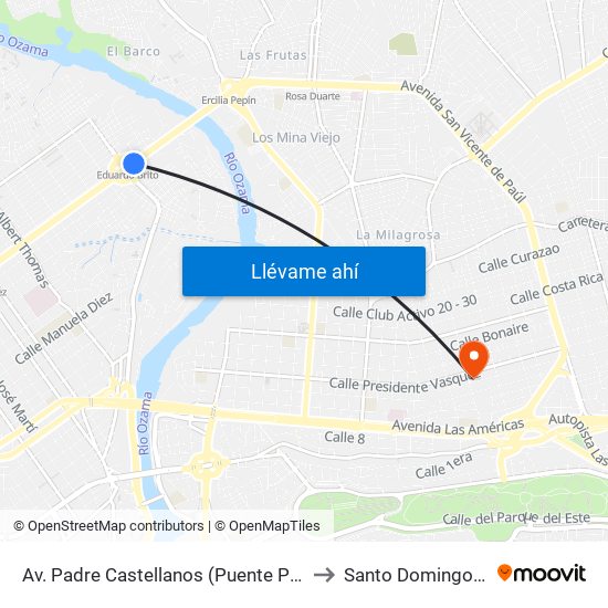 Av. Padre Castellanos (Puente Peatonal) to Santo Domingo Este map