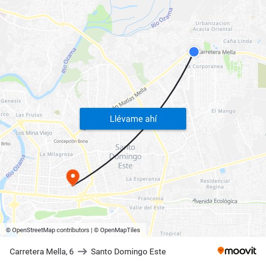 Carretera Mella, 6 to Santo Domingo Este map