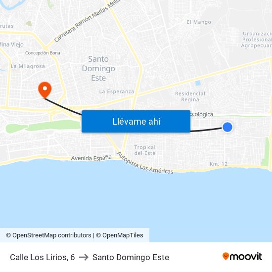 Calle Los Lirios, 6 to Santo Domingo Este map