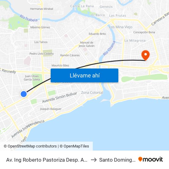 Av. Ing Roberto Pastoriza Desp. Av. Tiradentes to Santo Domingo Este map