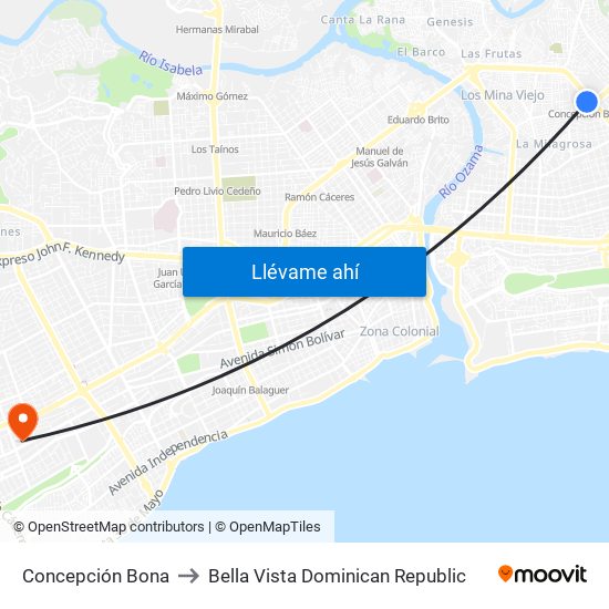Concepción Bona to Bella Vista Dominican Republic map
