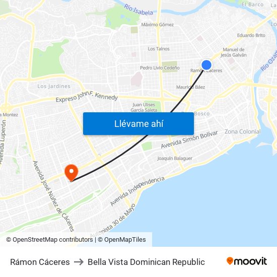 Rámon Cáceres to Bella Vista Dominican Republic map