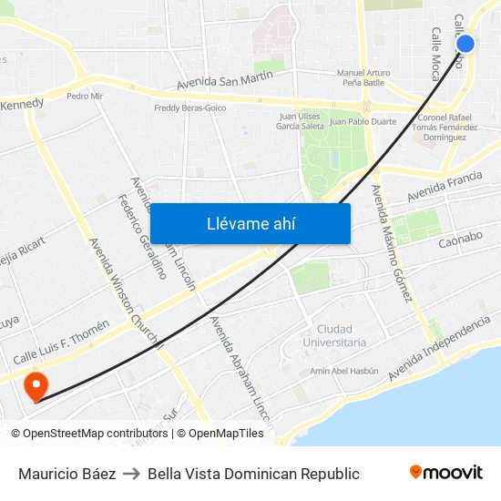 Mauricio Báez to Bella Vista Dominican Republic map