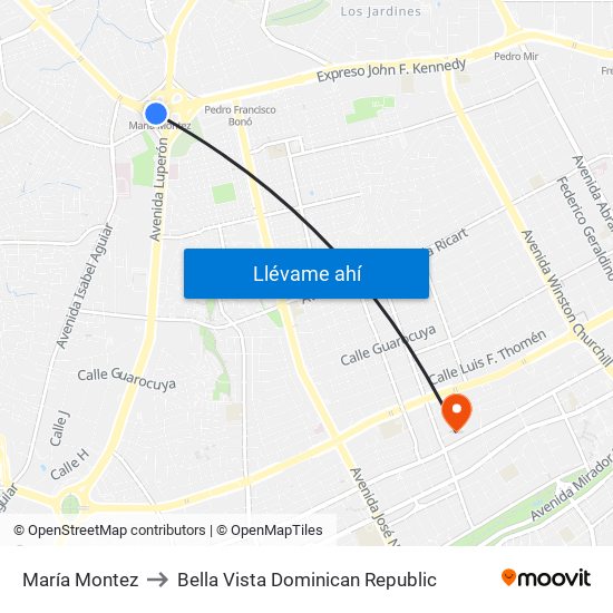 María Montez to Bella Vista Dominican Republic map