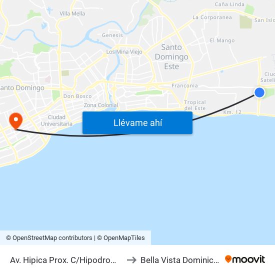 Av. Hipica Prox. C/Hipodromo V Centenario to Bella Vista Dominican Republic map