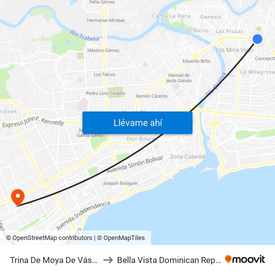 Trina De Moya De Vásquez to Bella Vista Dominican Republic map