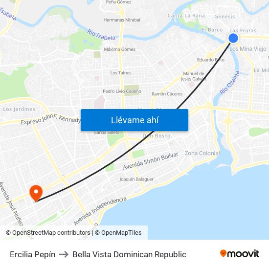 Ercilia Pepín to Bella Vista Dominican Republic map