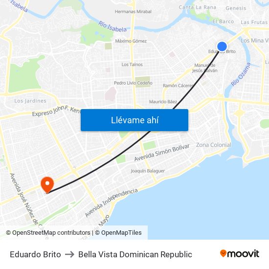 Eduardo Brito to Bella Vista Dominican Republic map