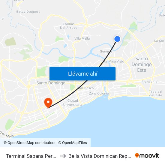 Terminal Sabana Perdida to Bella Vista Dominican Republic map