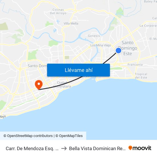 Carr. De Mendoza Esq. C/1ra to Bella Vista Dominican Republic map