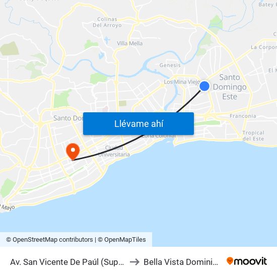 Av. San Vicente De Paúl (Supermercados Olé) to Bella Vista Dominican Republic map