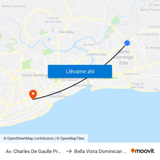 Av. Charles De Gaulle Prox. C/1ra to Bella Vista Dominican Republic map