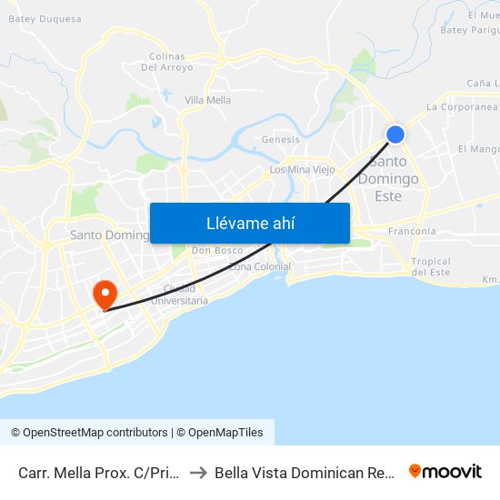Carr. Mella Prox. C/Primera to Bella Vista Dominican Republic map