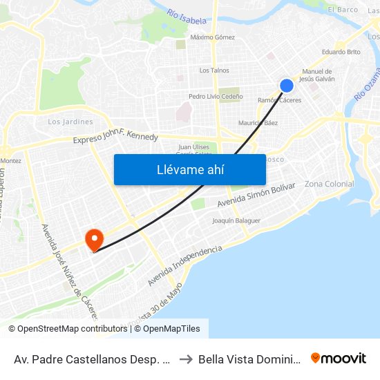 Av. Padre Castellanos Desp. C/Juana Saltitopa to Bella Vista Dominican Republic map