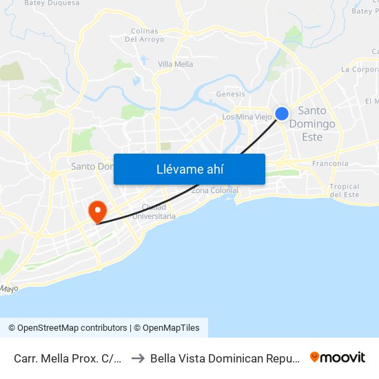 Carr. Mella Prox. C/1ra to Bella Vista Dominican Republic map