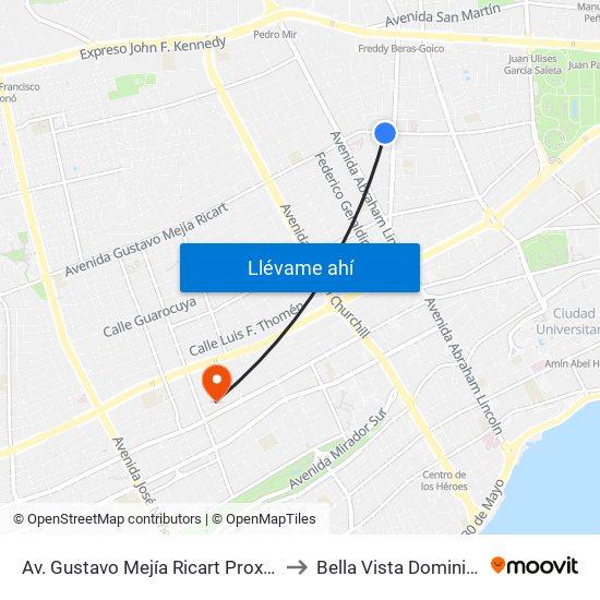 Av. Gustavo Mejía Ricart Prox. Av. Lope De Vega to Bella Vista Dominican Republic map