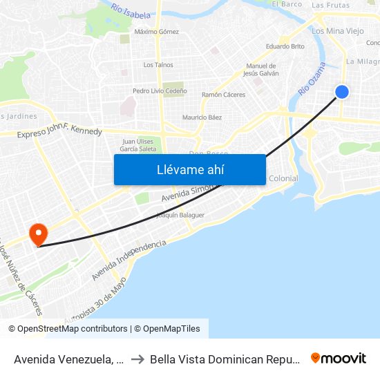 Avenida Venezuela, 72 to Bella Vista Dominican Republic map