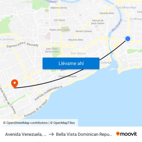 Avenida Venezuela, 16 to Bella Vista Dominican Republic map