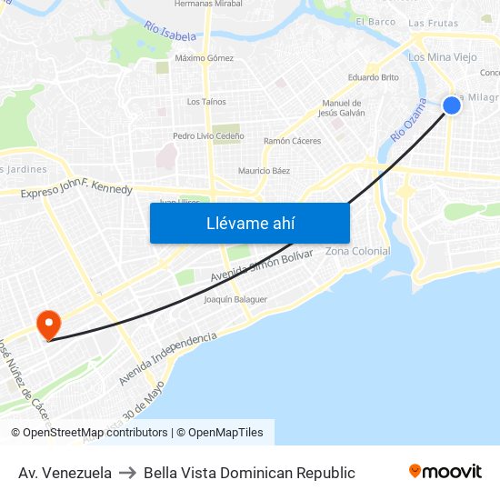 Av. Venezuela to Bella Vista Dominican Republic map
