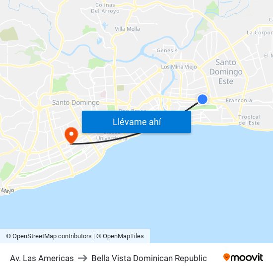 Av. Las Americas to Bella Vista Dominican Republic map