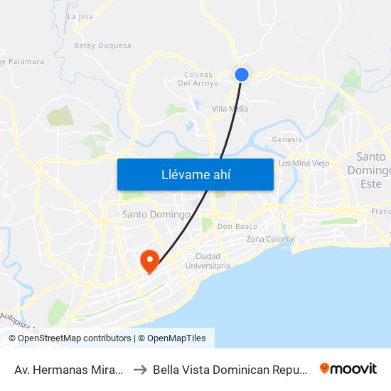 Av. Hermanas Mirabal to Bella Vista Dominican Republic map