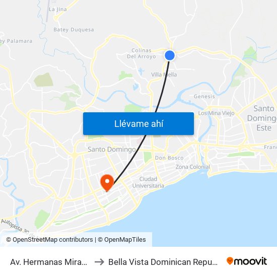 Av. Hermanas Mirabal to Bella Vista Dominican Republic map
