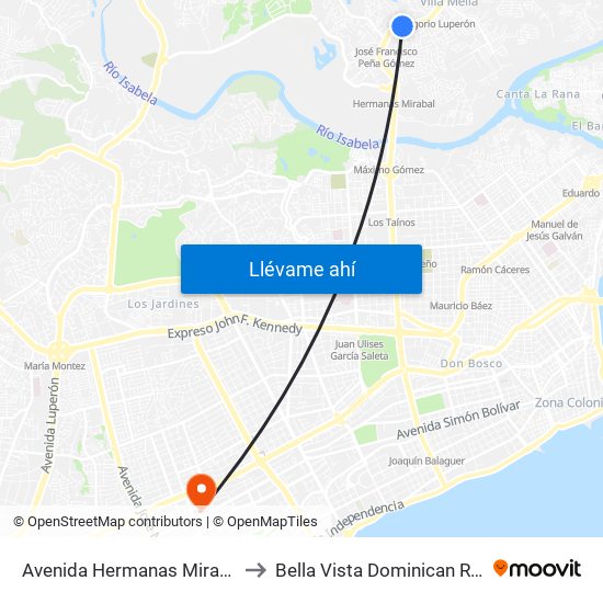 Avenida Hermanas Mirabal, 189 to Bella Vista Dominican Republic map