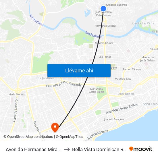 Avenida Hermanas Mirabal, 145 to Bella Vista Dominican Republic map