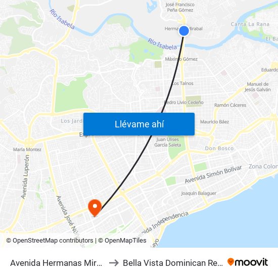 Avenida Hermanas Mirabal, 1 to Bella Vista Dominican Republic map